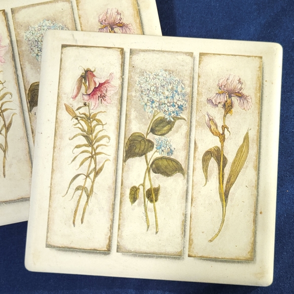 Floral Coaster Set w cork back - Picture 3 of 8